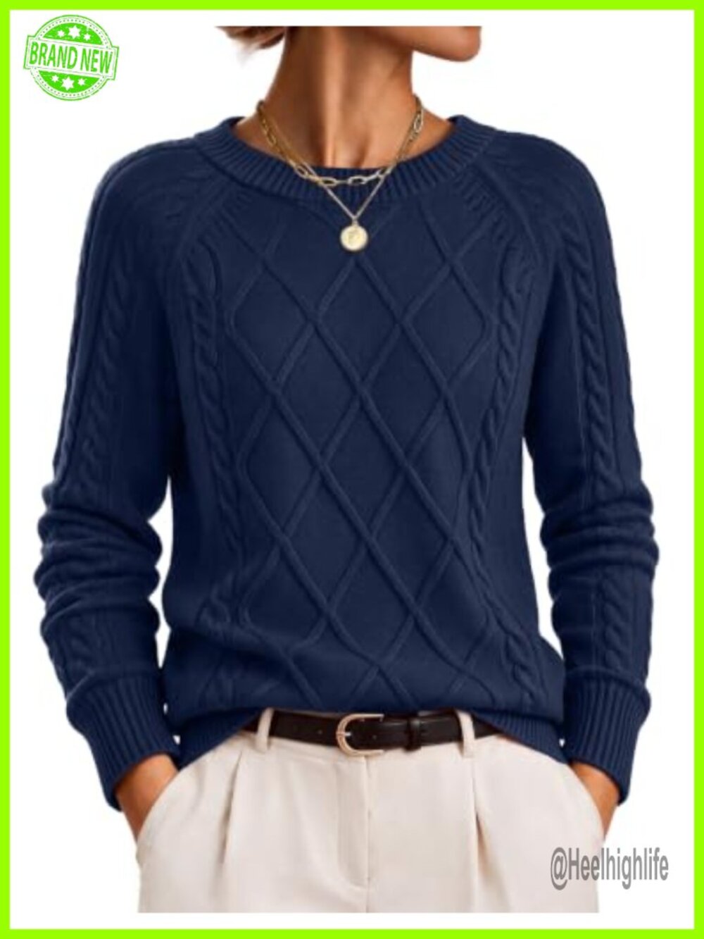 Cable Knit Sweater Crew Neck Long Sleeve Pullover Fall Winter